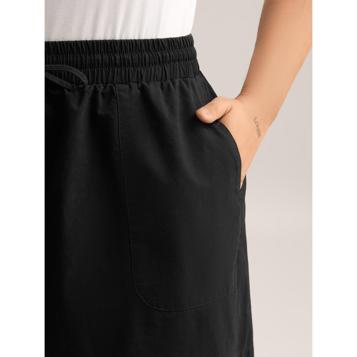 Plus Size Waist-Drawstring Wide-Leg Shorts Women Black Casual Drawstring Wide Leg Everyday-Casual Shorts BloomChic 22-24/3X Product Image