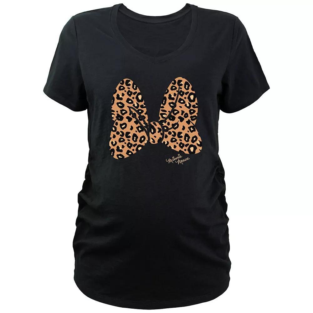 Maternity Minnie Mouse Animal Print Bow V-Neck Graphic Tee, Women's, Size: XXL-MAT, Black Product Image