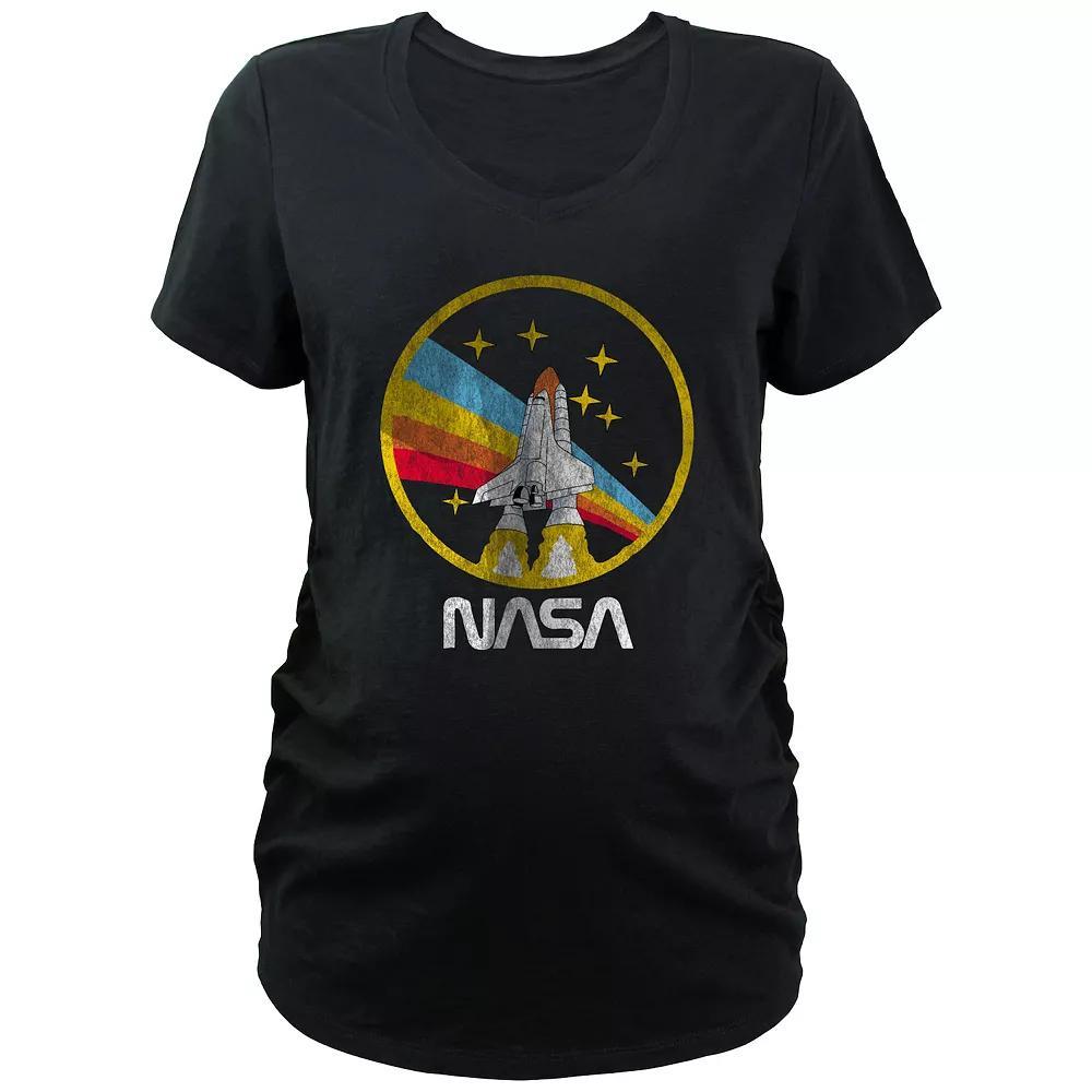 Maternity NASA Shuttle Rainbow Galaxy Stamp Graphic Tee, Women's, Size: Small-Mat, Black Product Image