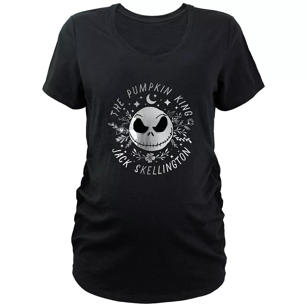 Disney's The Nightmare Before Christmas Jack Skellington The Pumpkin King Floral Background Maternity Graphic Tee, Women's, Size: XL-Mat, Black Product Image