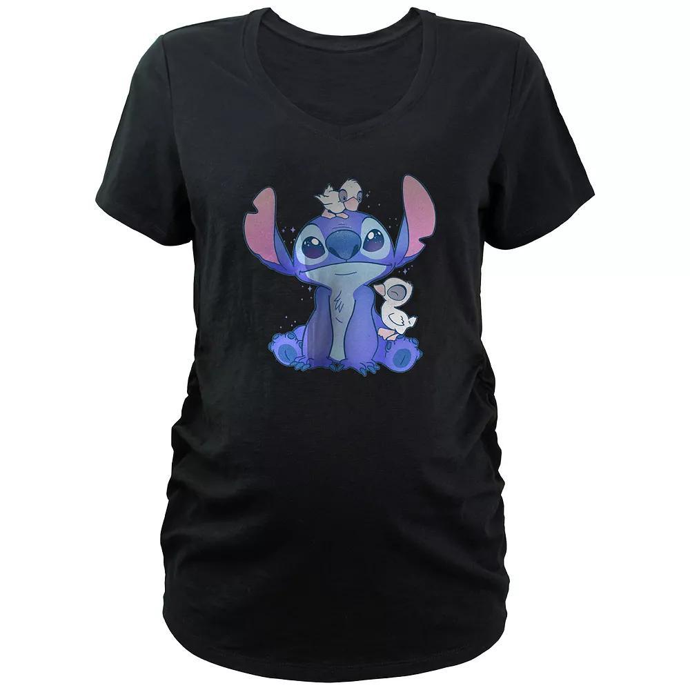 Disney's Lilo & Stitch Cute Ducklings Hanging With Stitch Maternity V-Neck Graphic Tee, Women's, Size: XS-MAT, Black Product Image