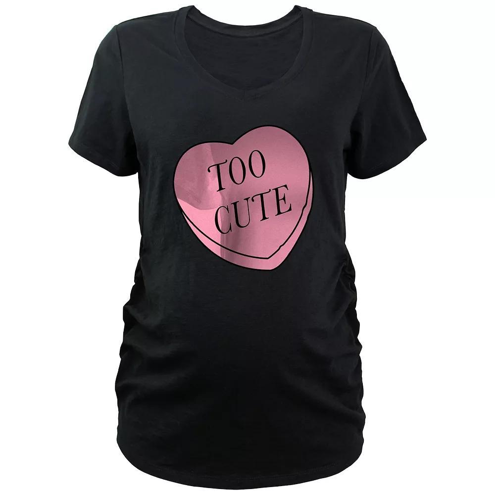 Maternity Too Cute Candy Heart V-Neck Graphic Tee, Women's, Size: Medium-Mat, Black Product Image