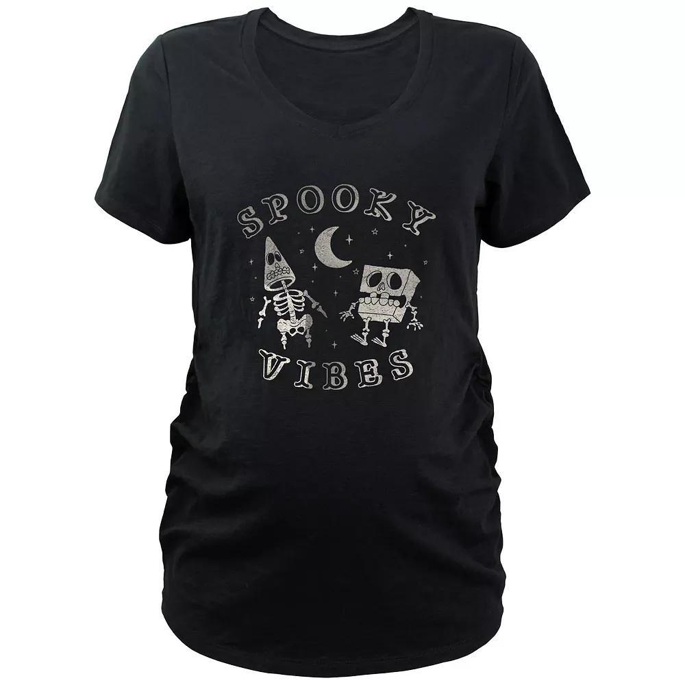 Maternity Nickelodeon SpongeBob SquarePants Skeleton Spooky Vibes Graphic Tee, Women's, Size: Medium-Mat, Black Product Image