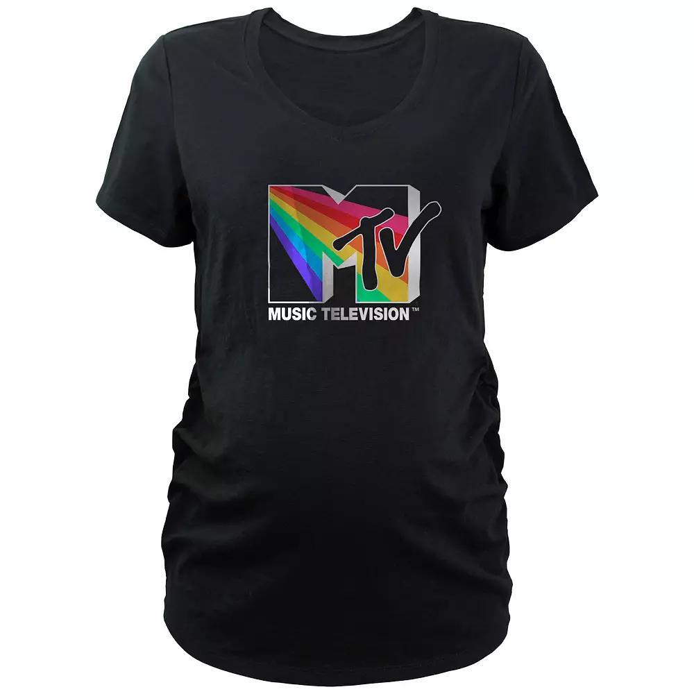 Maternity MTV Rainbow Beam Logo Graphic Tee, Women's, Size: Small-Mat, Black Product Image