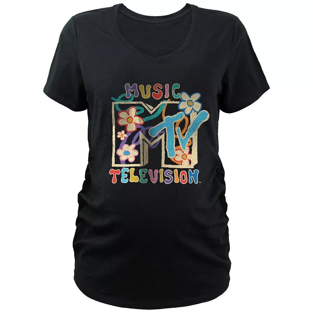 Maternity MTV Kids Drawn Print Logo V-Neck Graphic Tee, Women's, Size: XXL-MAT, Black Product Image
