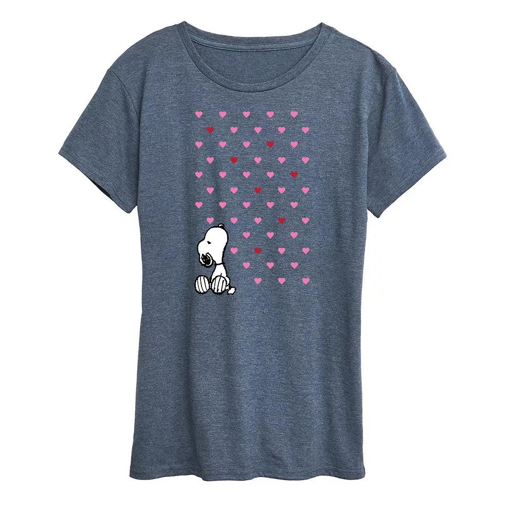 Women's Peanuts Valentine Snoopy Hearts Graphic Tee, Size: Small, Grey Blue Product Image