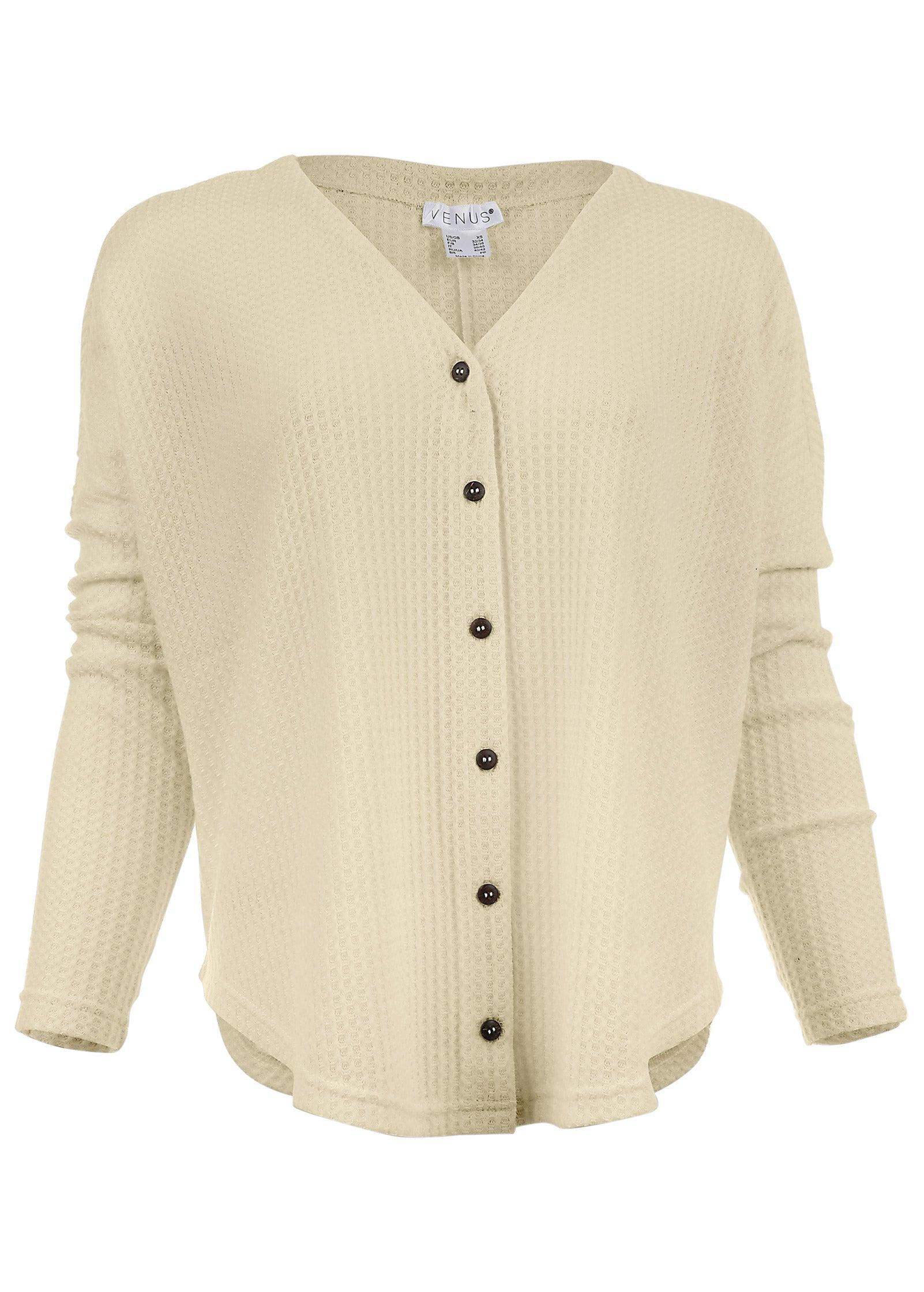 Cozy Waffle Button Down Top - Oatmeal Product Image