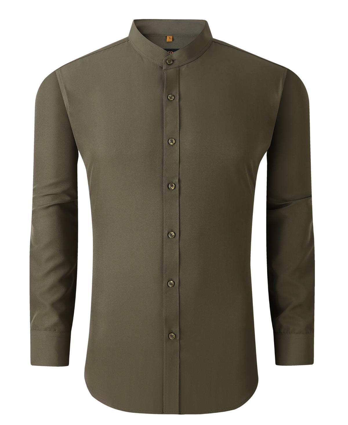 Suslo Couture Mens Slim Fit Solid Performance Collarless Button Down Shirt Product Image