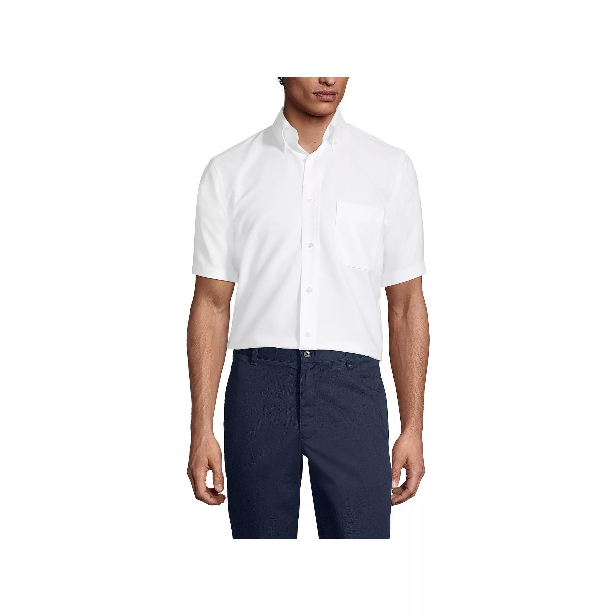 Men's Lands' End School Uniform Short Sleeve Oxford Dress Shirt, Size: Small, Blue Product Image