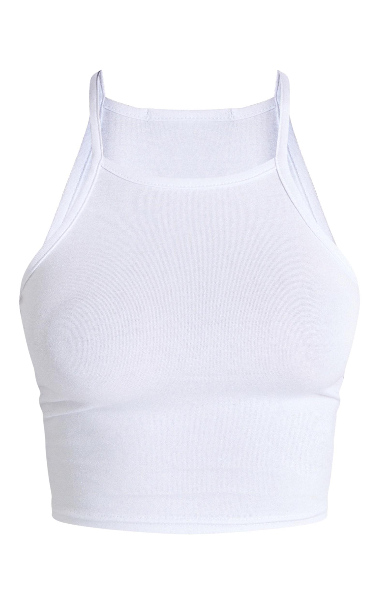 Basic White Cotton Blend Racer Neck Crop Top Product Image