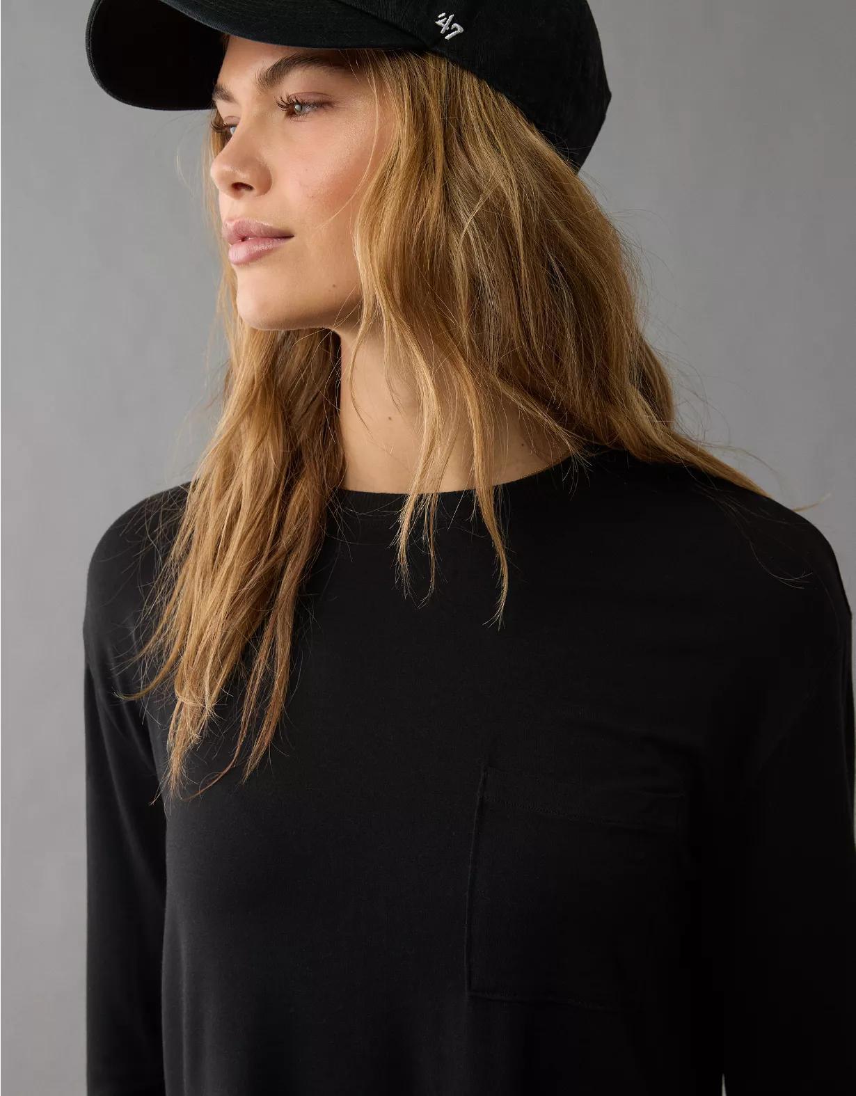 AE Soft & Sexy Long-Sleeve Pocket T-Shirt Product Image