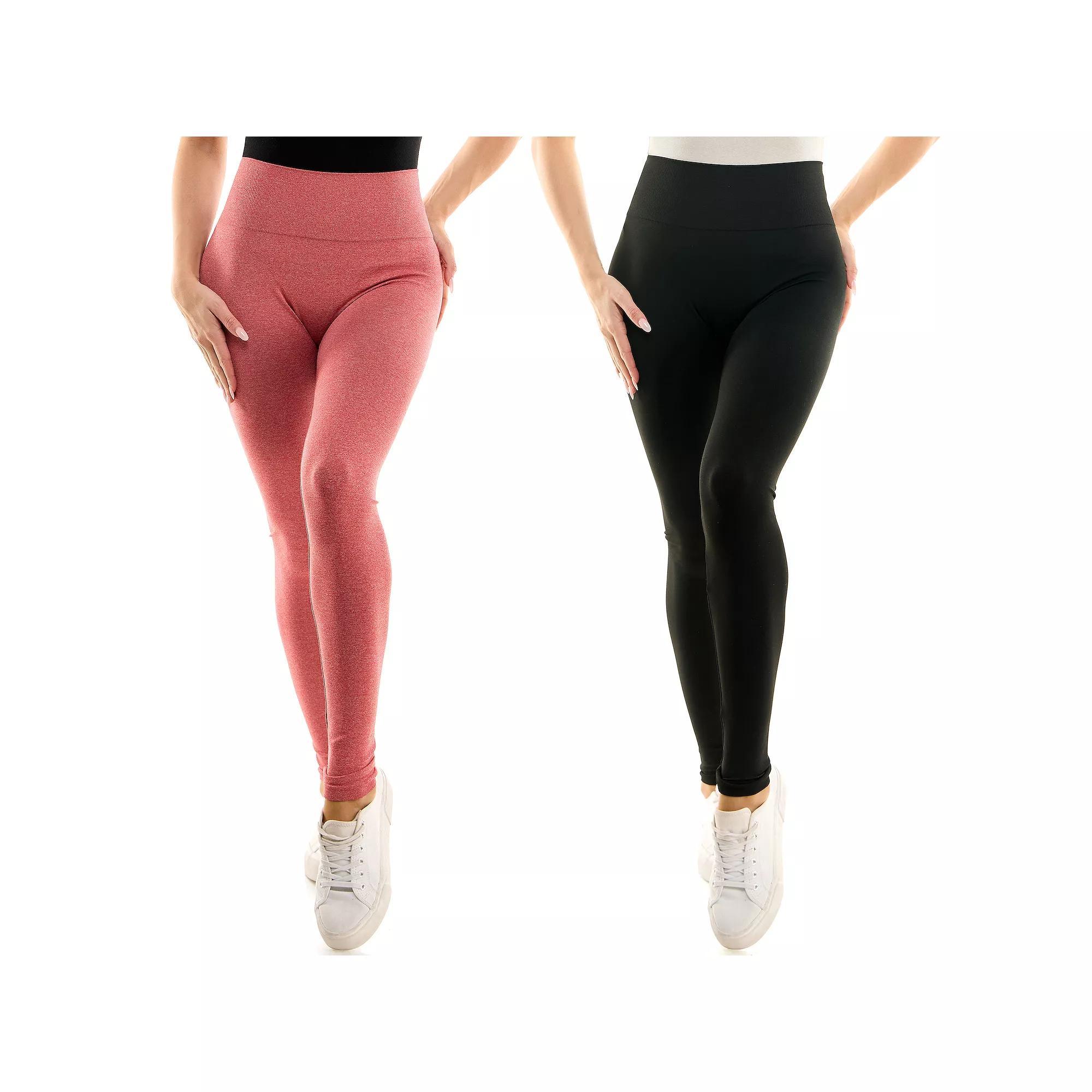 Women's Nina Leonard 2-pack Space-Dyed High-Waisted Leggings, Size: XS, Pink Product Image