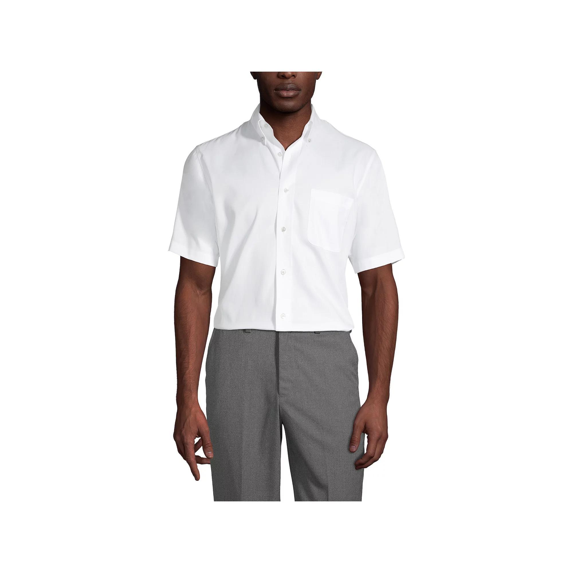 Men's Lands' End School Uniform Short Sleeve No-Iron Pinpoint Dress Shirt, Size: XL, White Product Image