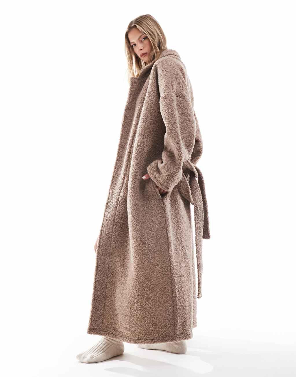 ASOS DESIGN borg maxi robe in brown Product Image