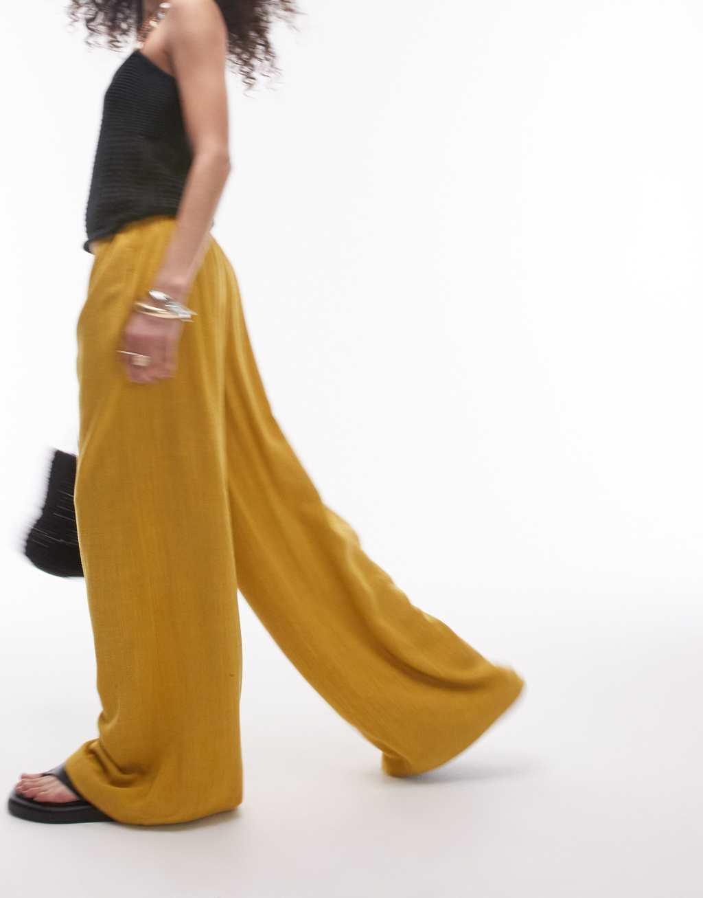 Topshop linen tie waist pants in chartreuse Product Image
