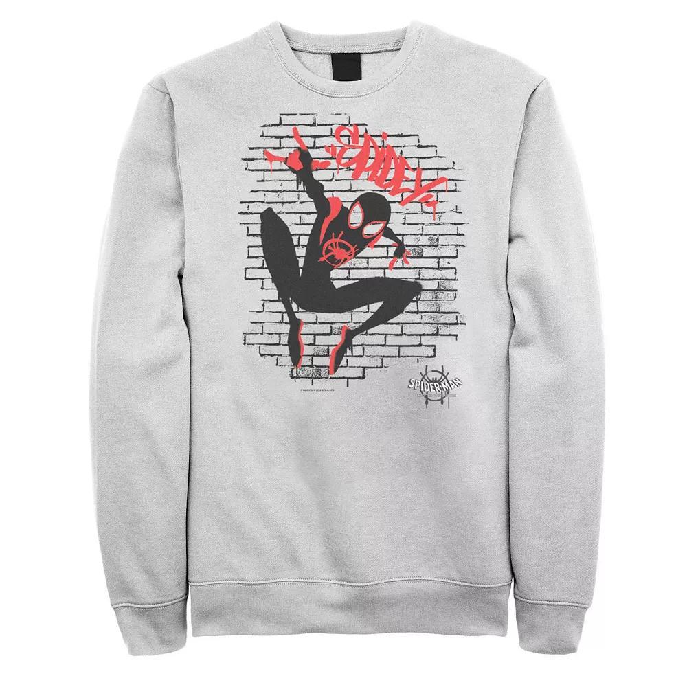 Men's Marvel Spiderverse Spider-Man Graffiti Graphic Fleece Pullover, Size: Medium, White Product Image