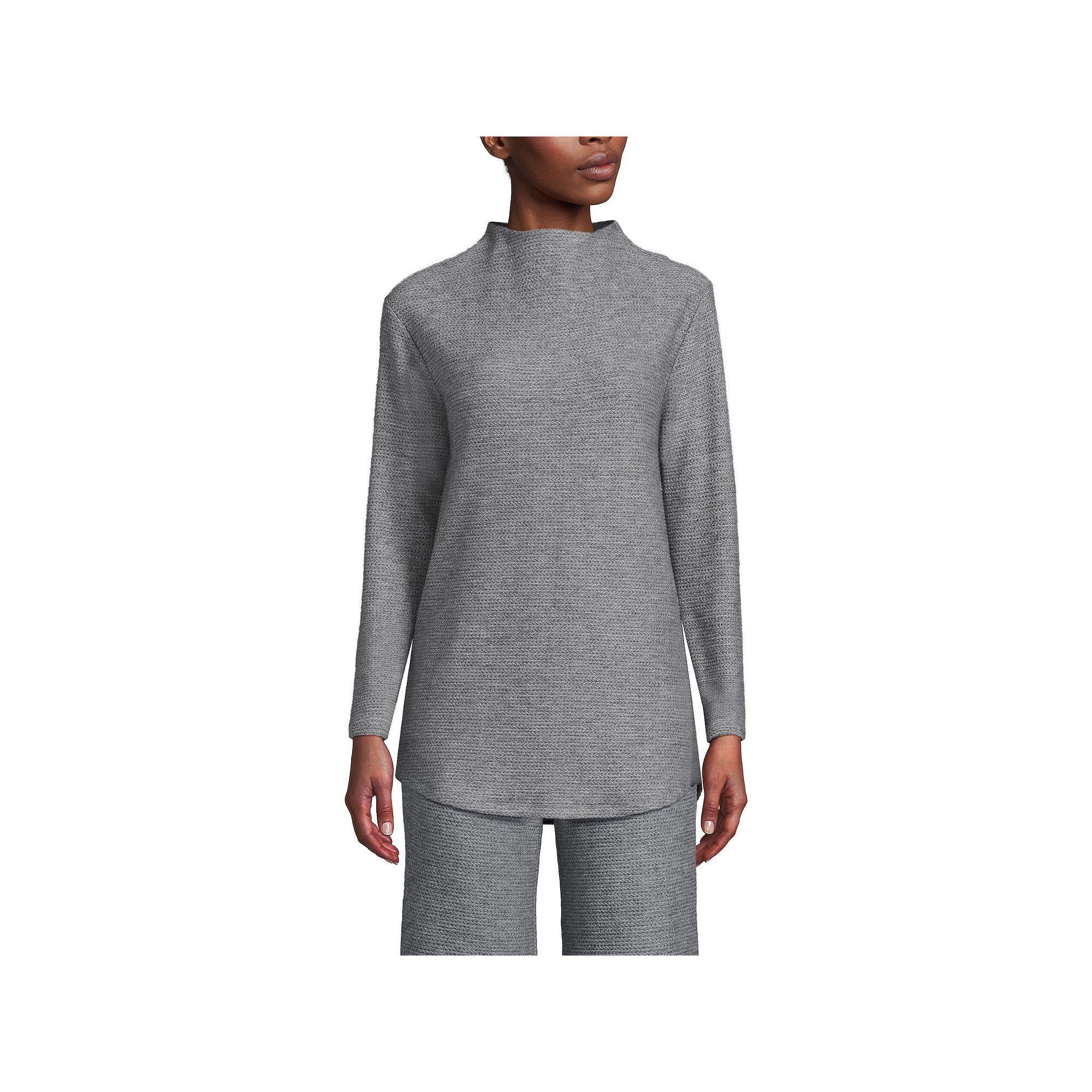 Women's Lands' End Cable Ottoman Relaxed Long Sleeve Funnel Neck Tunic, Size: Medium, Gray Grey Product Image