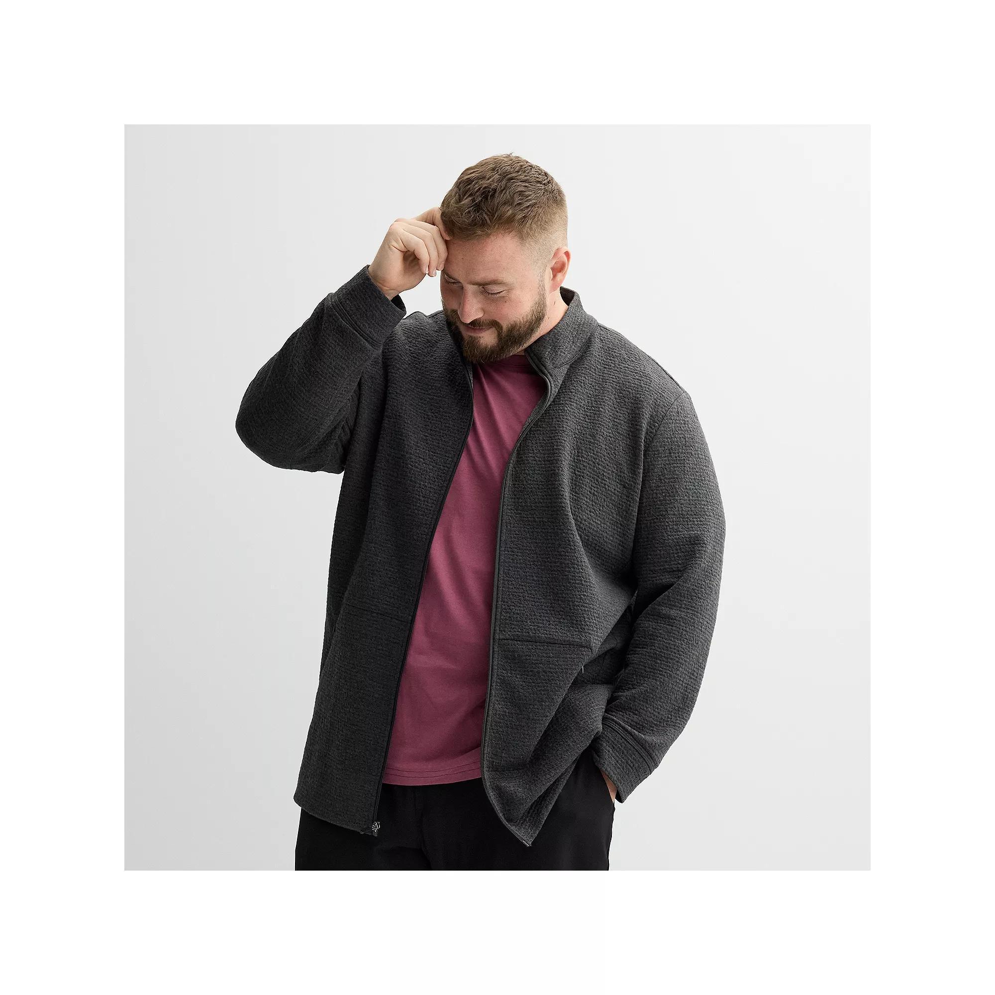 Big & Tall FLX Textured Full Zip Jacket, Men's, Size: Medium Tall, Black Grey Product Image