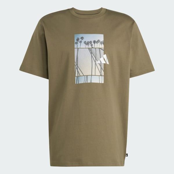 adidas Lens Elevated Graphic Tee Olive Strata M Mens Product Image