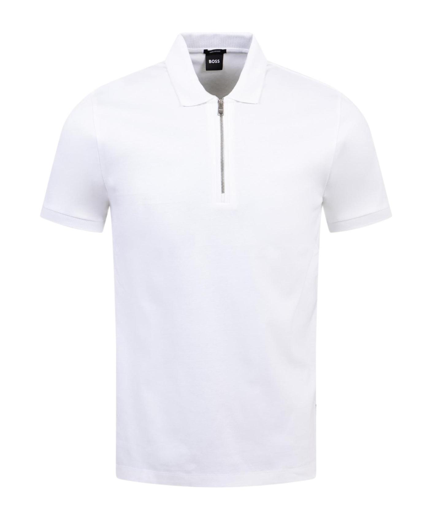 HUGO BOSS Zipped Cotton Polo Shirt In White Product Image