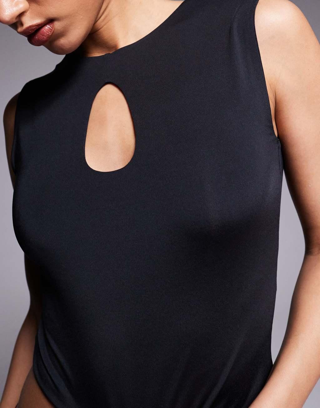 ASOS DESIGN slinky keyhole tank top in black Product Image