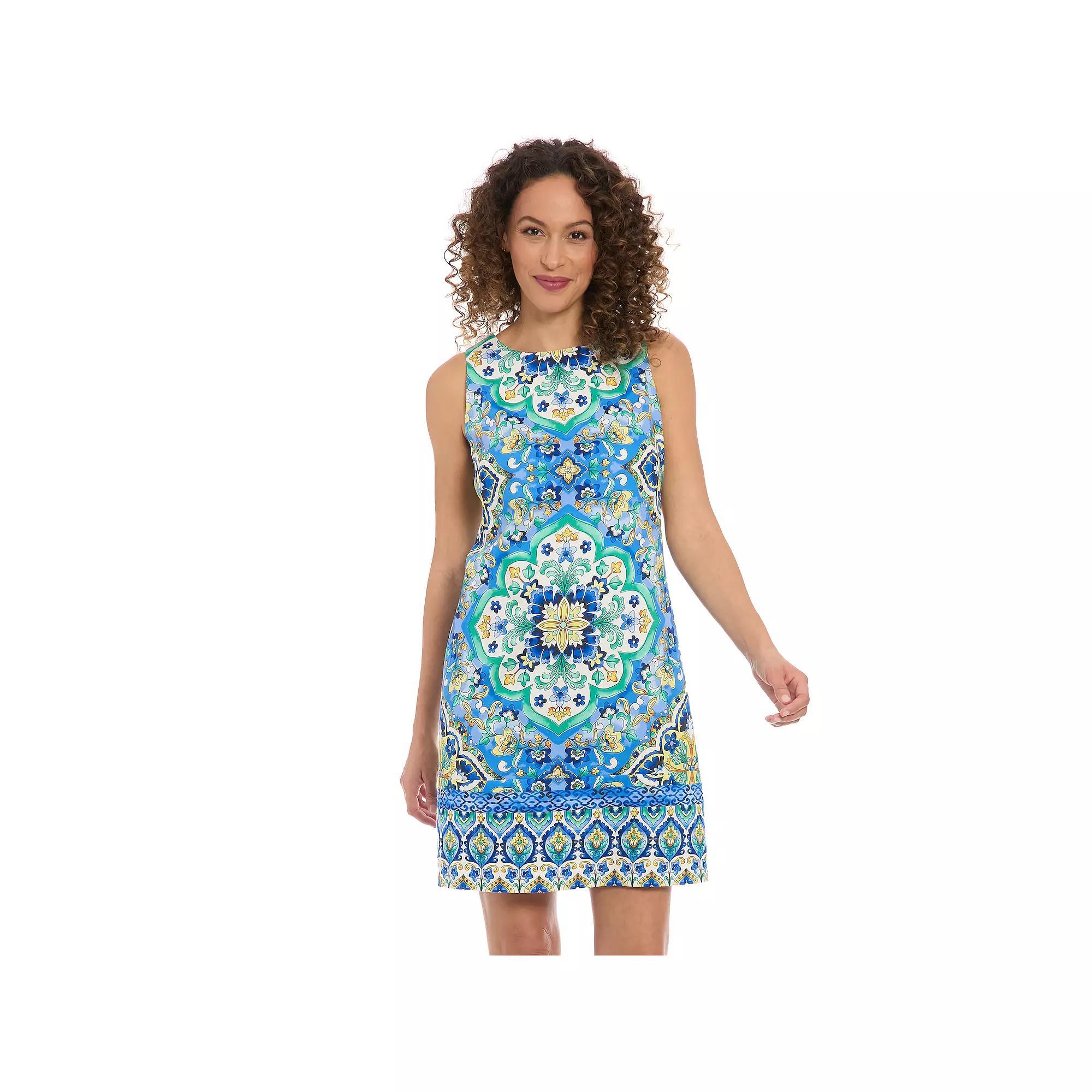 Women's London Times Sleeveless Shift Mini Dress, Size: 6, White Blue Product Image