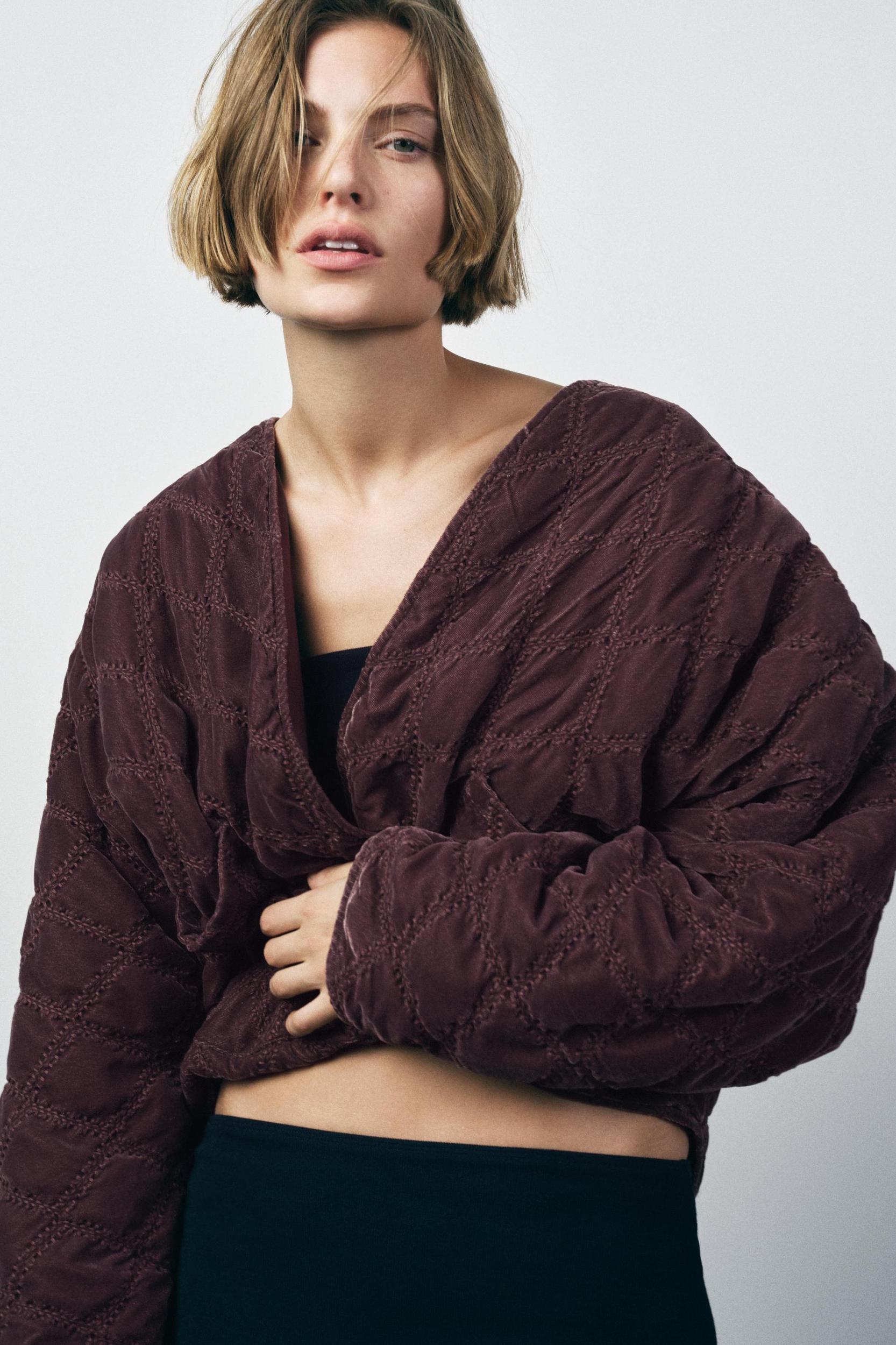 TOPSTITCHED QUILTED VELVET KIMONO Product Image