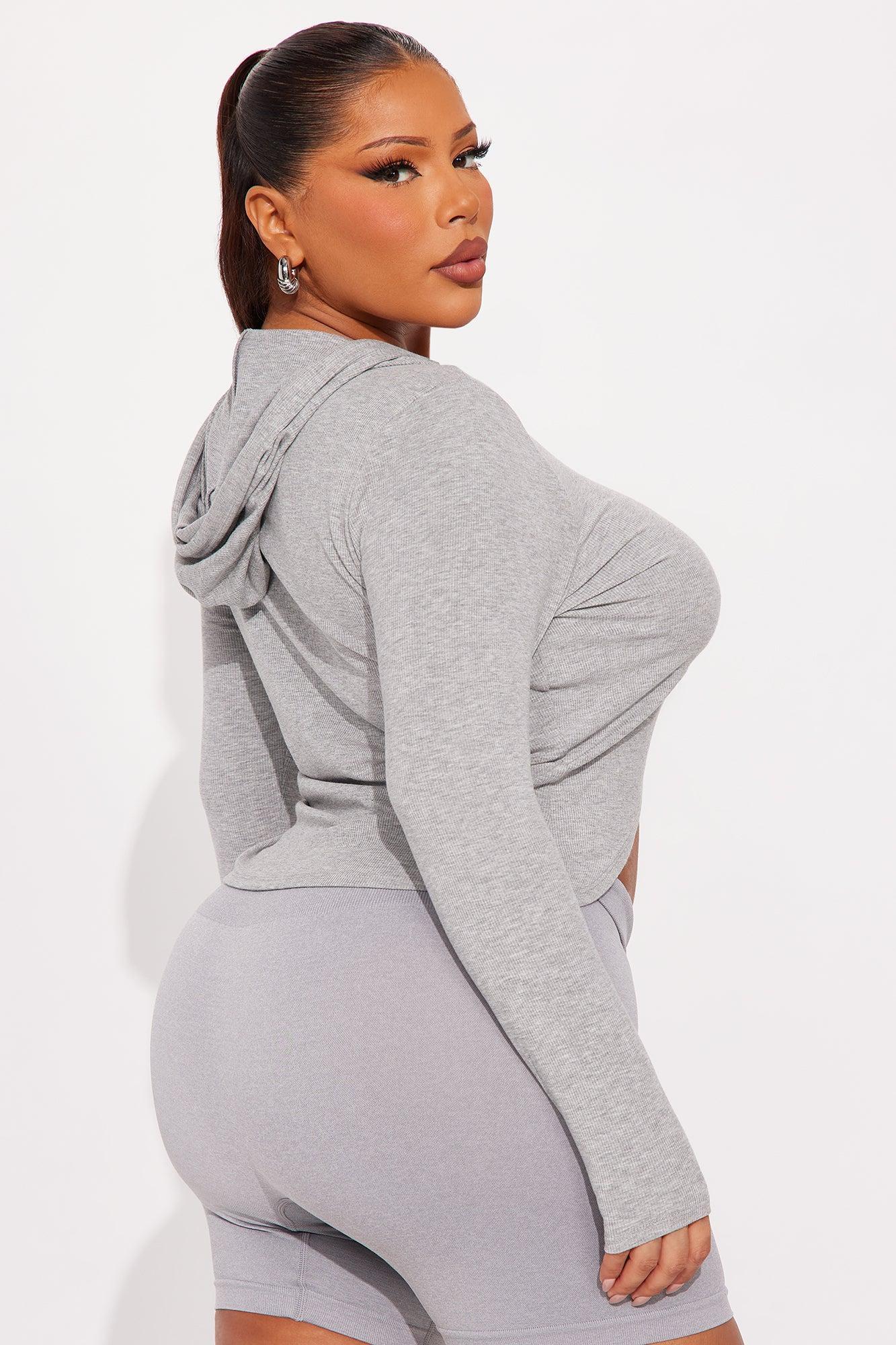 Livia Long Sleeve Ribbed Hooded Top - Heathered Grey Female Product Image