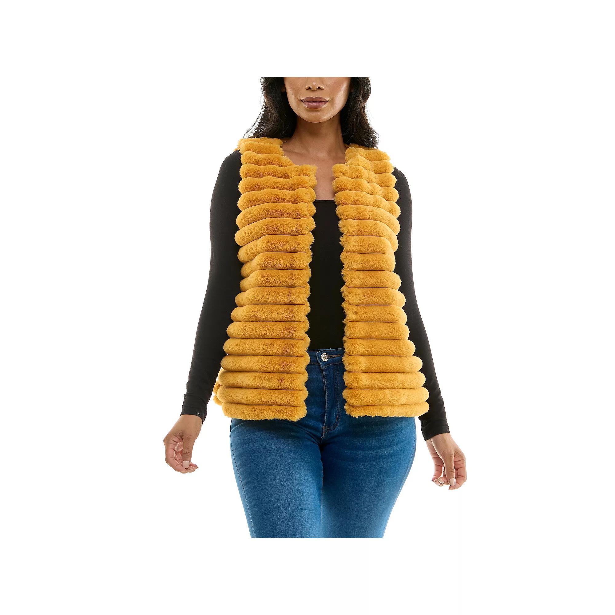 Womens Nina Leonard Horizontal Faux Fur Vest Yellow Product Image