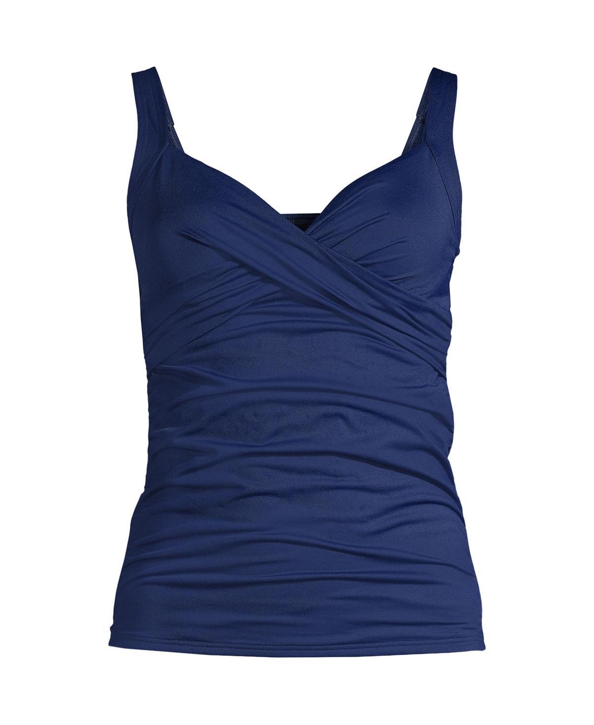 Lands End Womens V-Neck Wrap Underwire Tankini Swimsuit Top - Deep sea Product Image