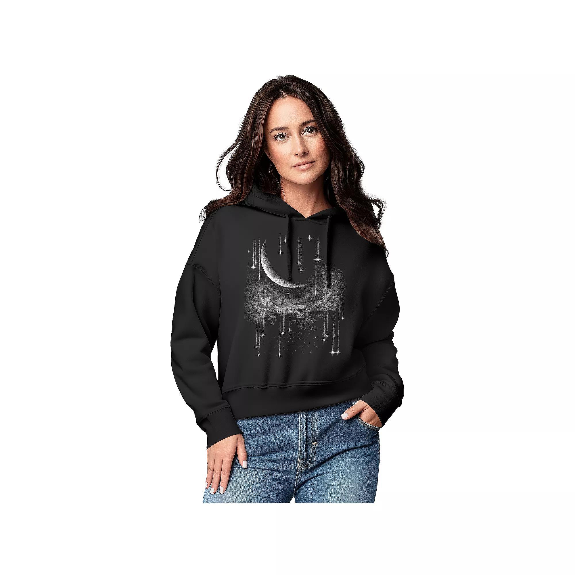 Womens Falling Stars Graphic Cropped Hoodie Product Image