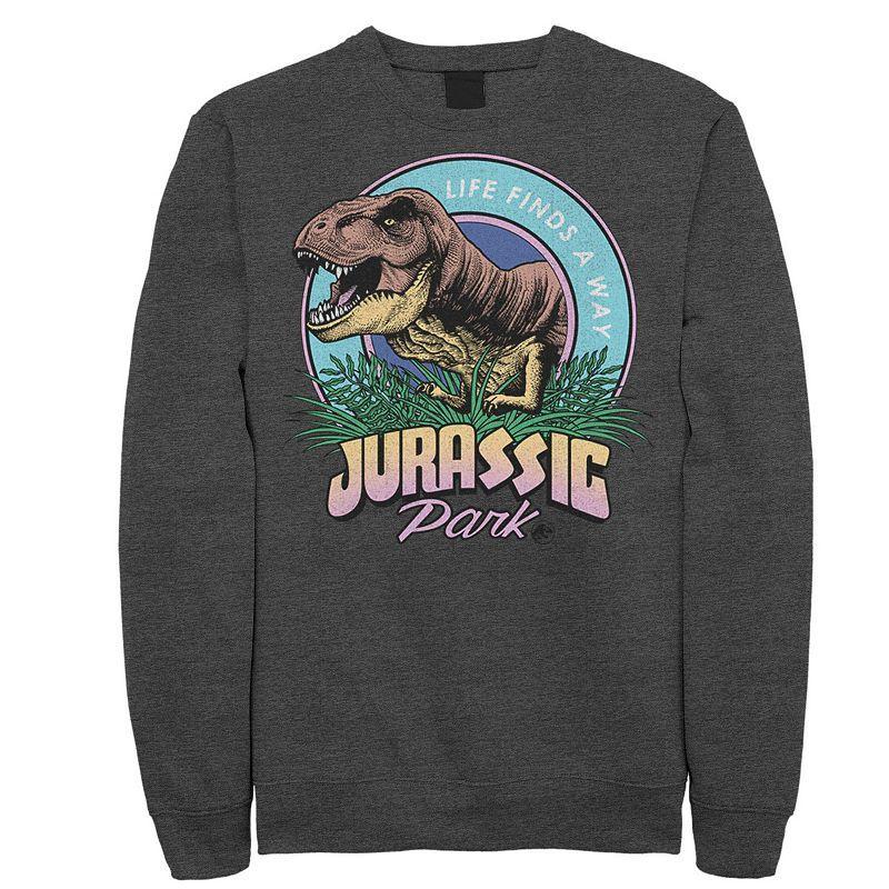 Men's Jurassic Park Life Finds A Way Vibrant Fleece Graphic Pullover, Size: Medium, Grey Heather Product Image