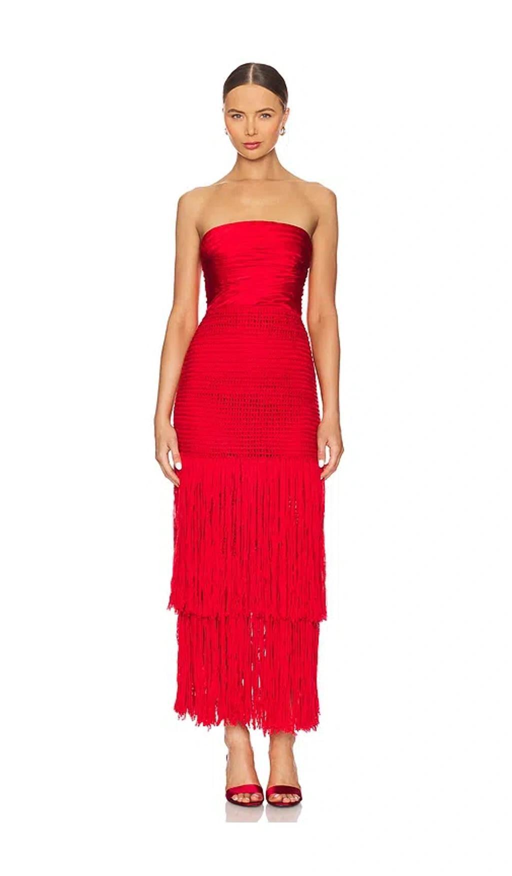 ALEJANDRA ALONSO ROJAS Draped Bustier Dress With Crochet In Red Product Image