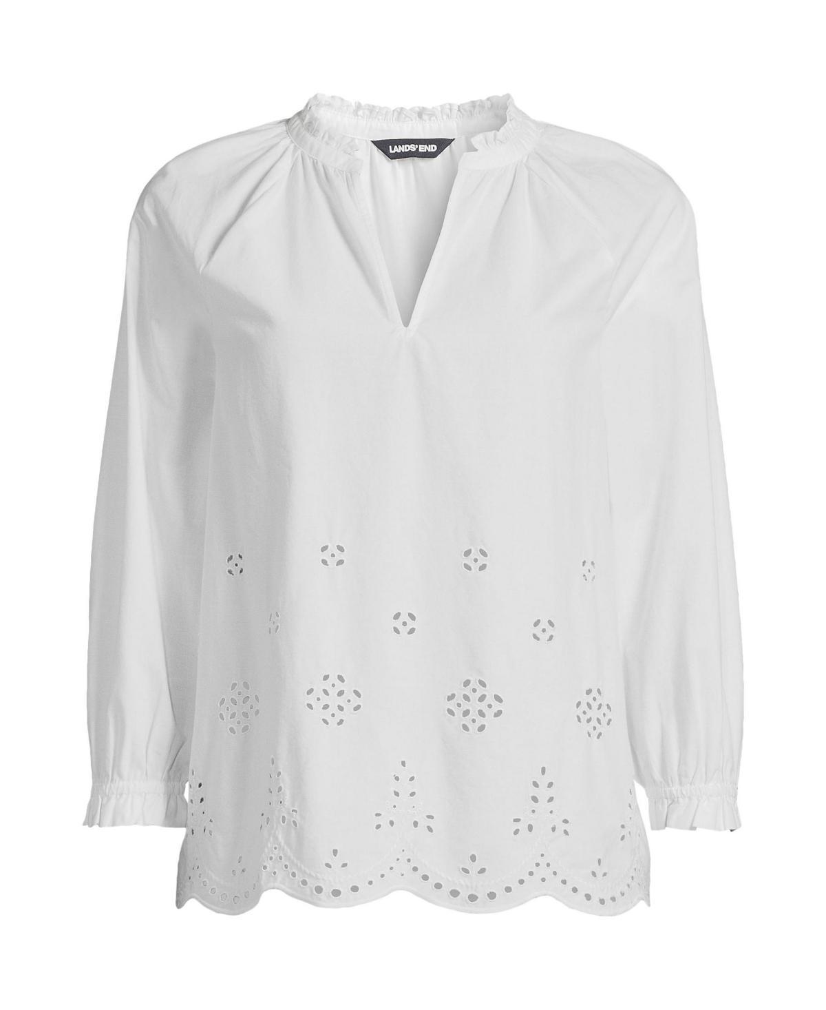 Women's Lands' End Eyelet Split Neck Shirt, Size: Medium, White Product Image