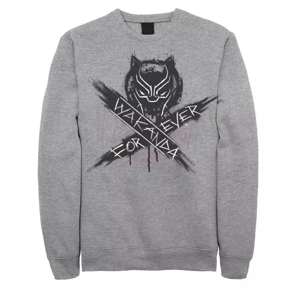 Mens Marvel Black Panther Wakanda Forever Painted Fleece Athletic Grey Product Image