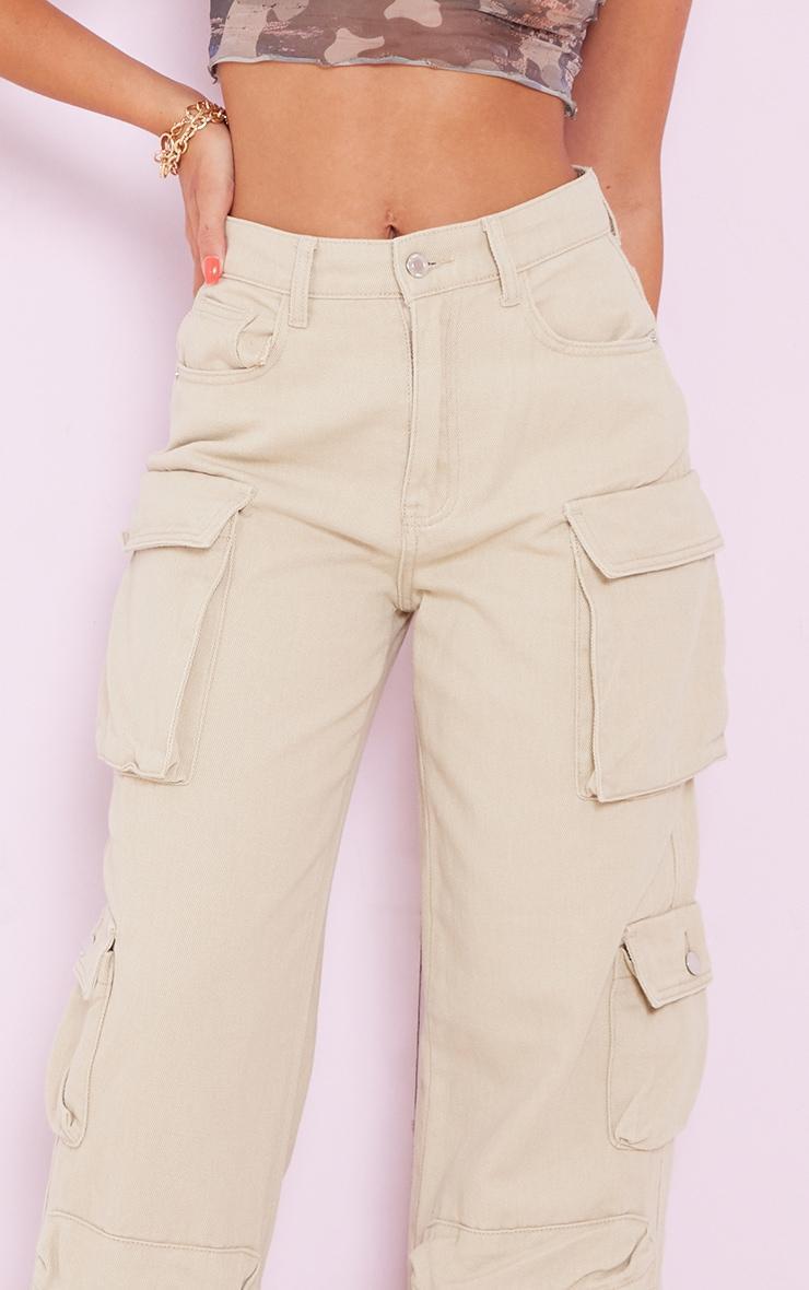 Stone Cargo Pocket Detail Wide Leg Jeans Product Image