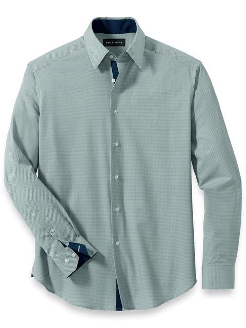 Performance Stretch Houndstooth Casual Shirt - Green Product Image