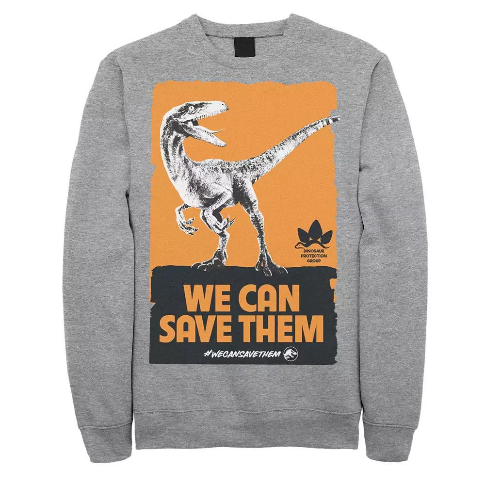 Men's Jurassic World We Can Save Them Poster Sweatshirt, Size: XXL, Athletic Grey Product Image