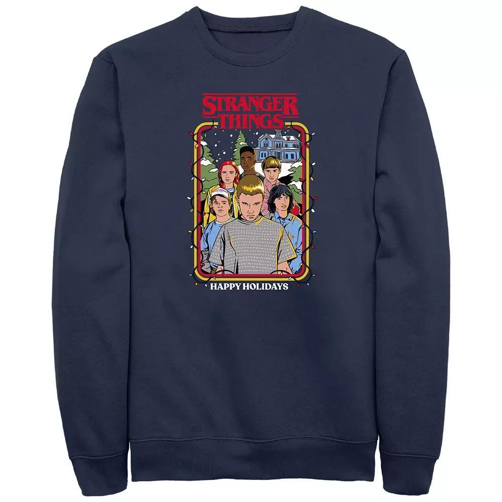 Men's Stranger Things Happy Holidays Card Graphic Fleece, Size: 5XL, Blue Product Image