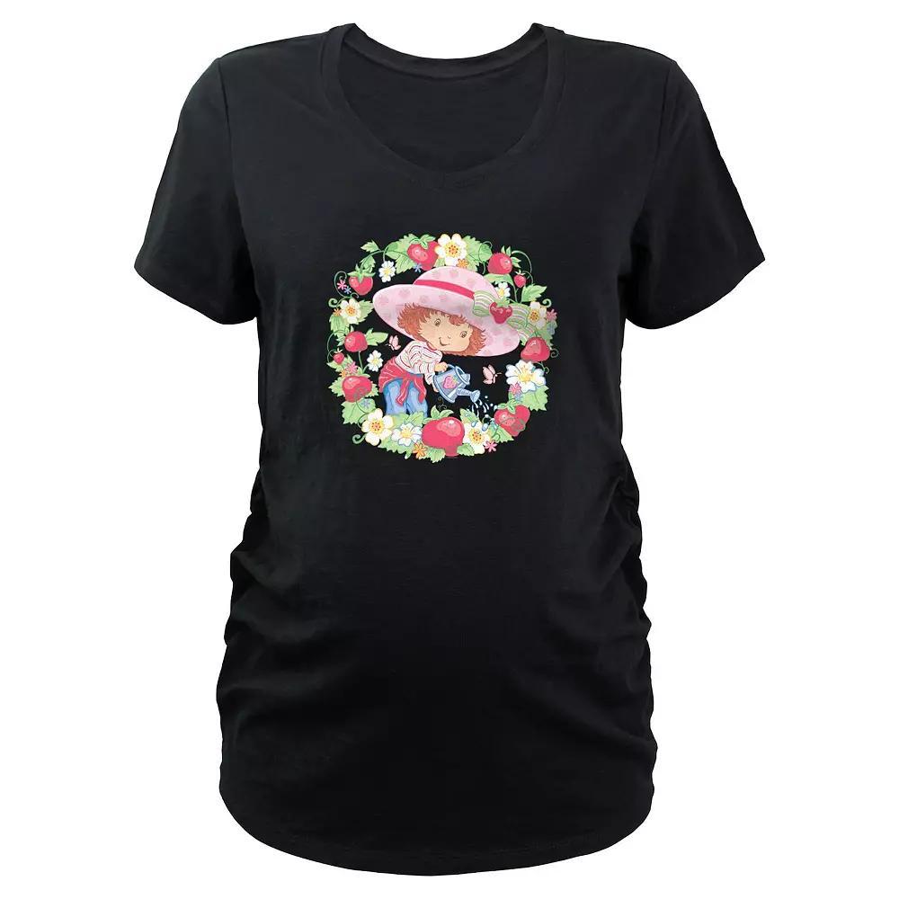 Maternity Strawberry Shortcake Flowers And Strawberries Wreath Graphic Tee, Women's, Size: Medium-Mat, Black Product Image
