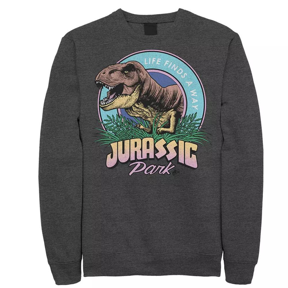 Men's Jurassic Park Life Finds A Way Vibrant Fleece Graphic Pullover, Size: Medium, Grey Heather Product Image