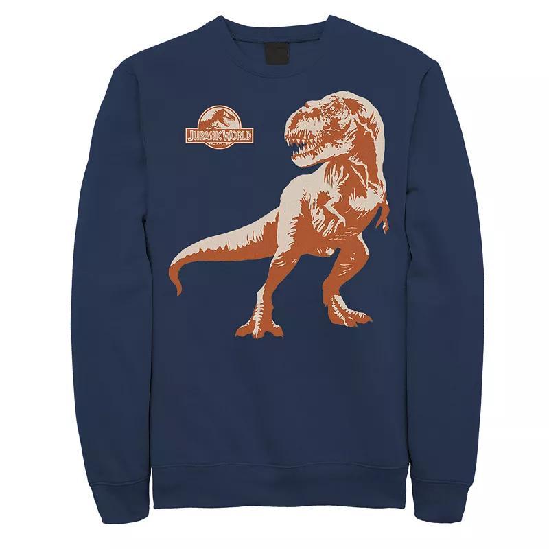 Men's Jurassic Park Orange Hue T-Rex Portrait Logo Graphic Fleece Pullover, Size: 3XL, Blue Product Image