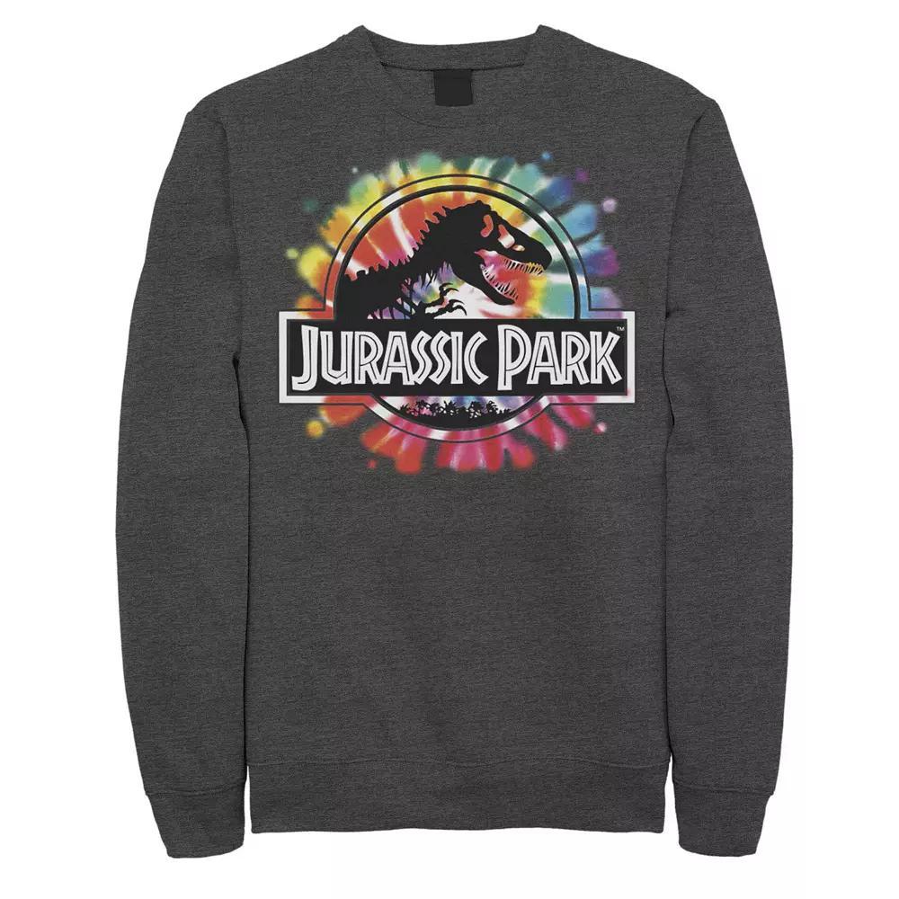 Men's Jurassic Park Classic Logo Tie Dye Fleece Pullover, Size: Large, Grey Heather Product Image