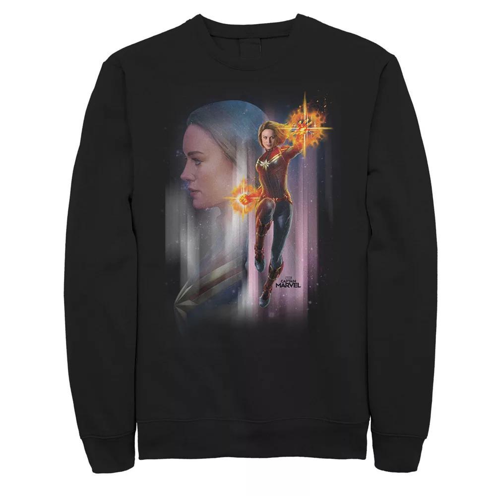 Men's Marvel Captain Marvel Flying Space Portrait Sweatshirt, Size: Medium, Black Product Image