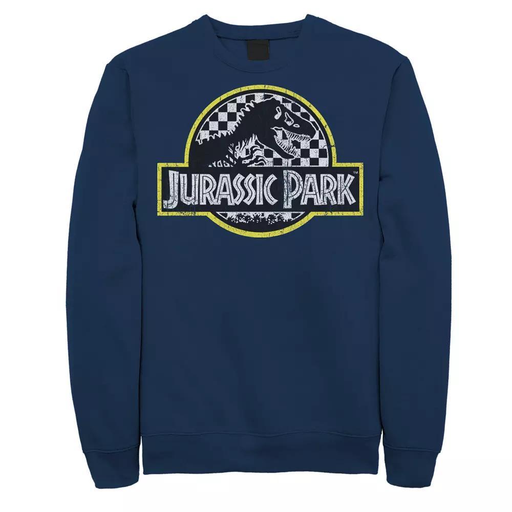 Men's Jurassic Park Checkered Classic Logo Sweatshirt, Size: Small, Blue Product Image