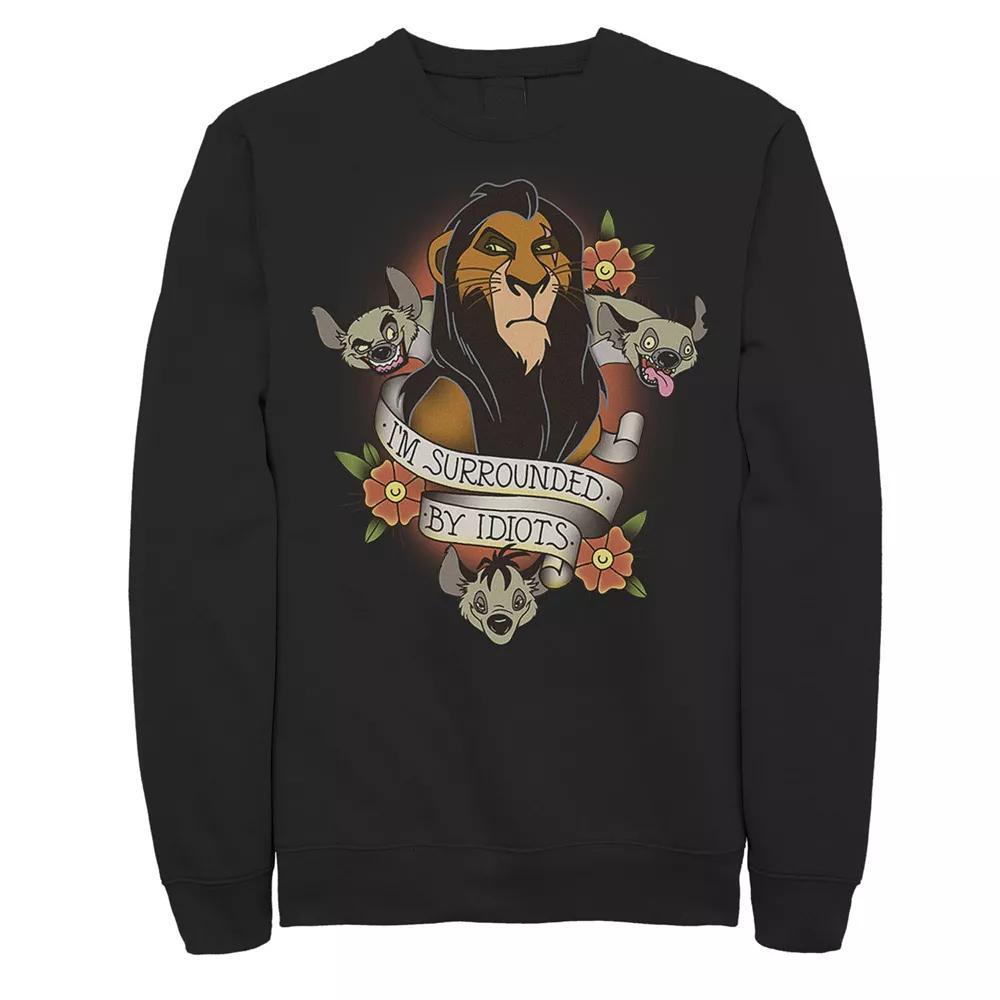Disney's The Lion King Men's Scar With Hyenas Surrounded By Idiots Graphic Fleece Pullover, Size: 3XL, Black Product Image