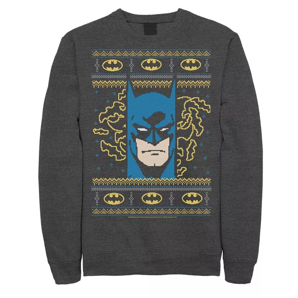 Men's DC Comics Batman Face Christmas Sweater Style Sweatshirt, Size: Medium, Grey Heather Product Image