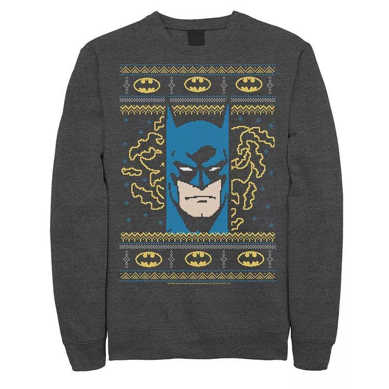 Men's DC Comics Batman Face Christmas Sweater Style Sweatshirt, Size: Medium, Grey Heather Product Image