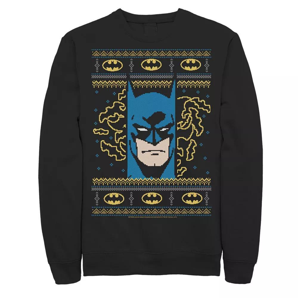 Men's DC Comics Batman Face Christmas Sweater Style Sweatshirt, Size: Medium, Grey Heather Product Image