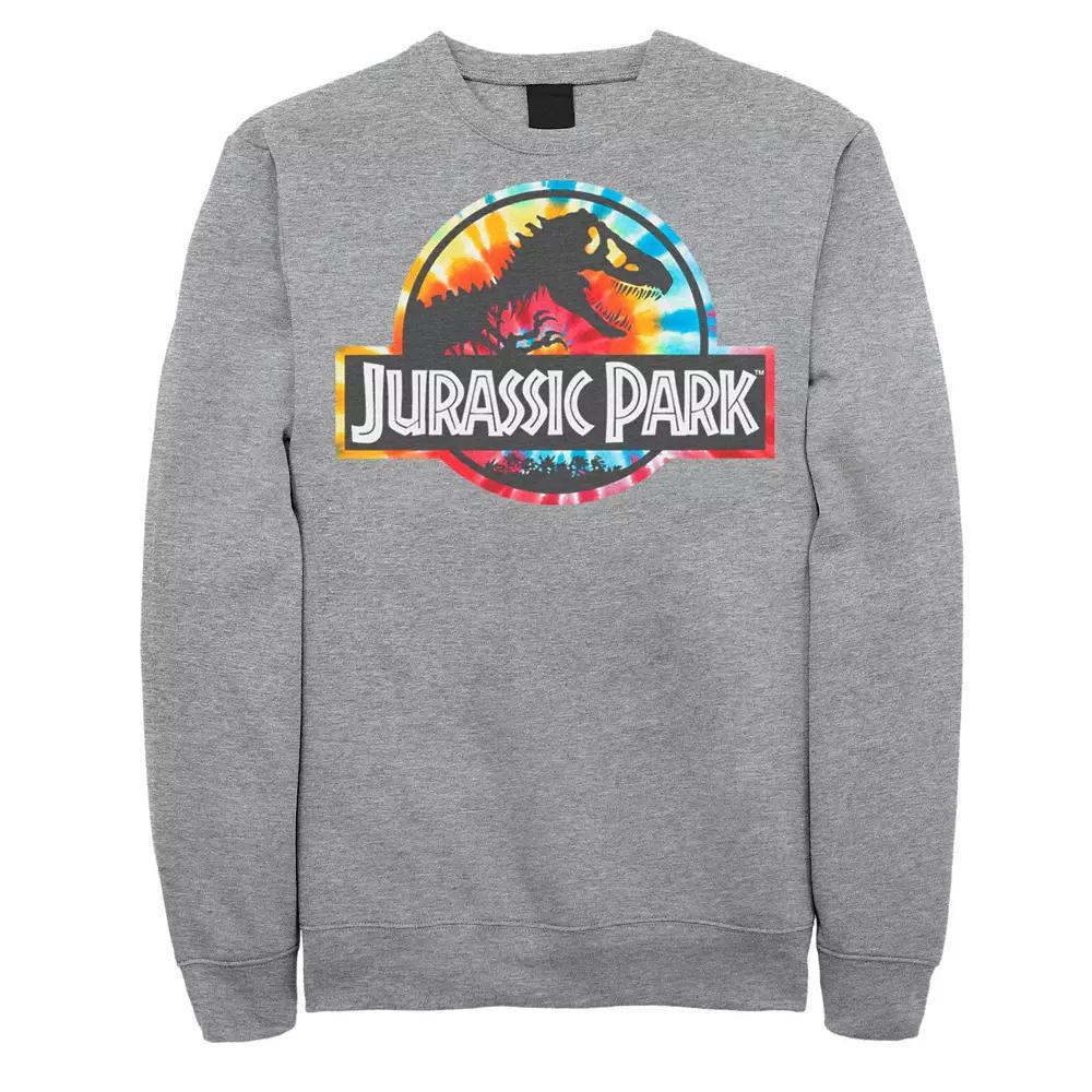 Men's Jurassic Park Tie Dye Circle Logo Graphic Fleece Pullover, Size: Large, Athletic Grey Product Image